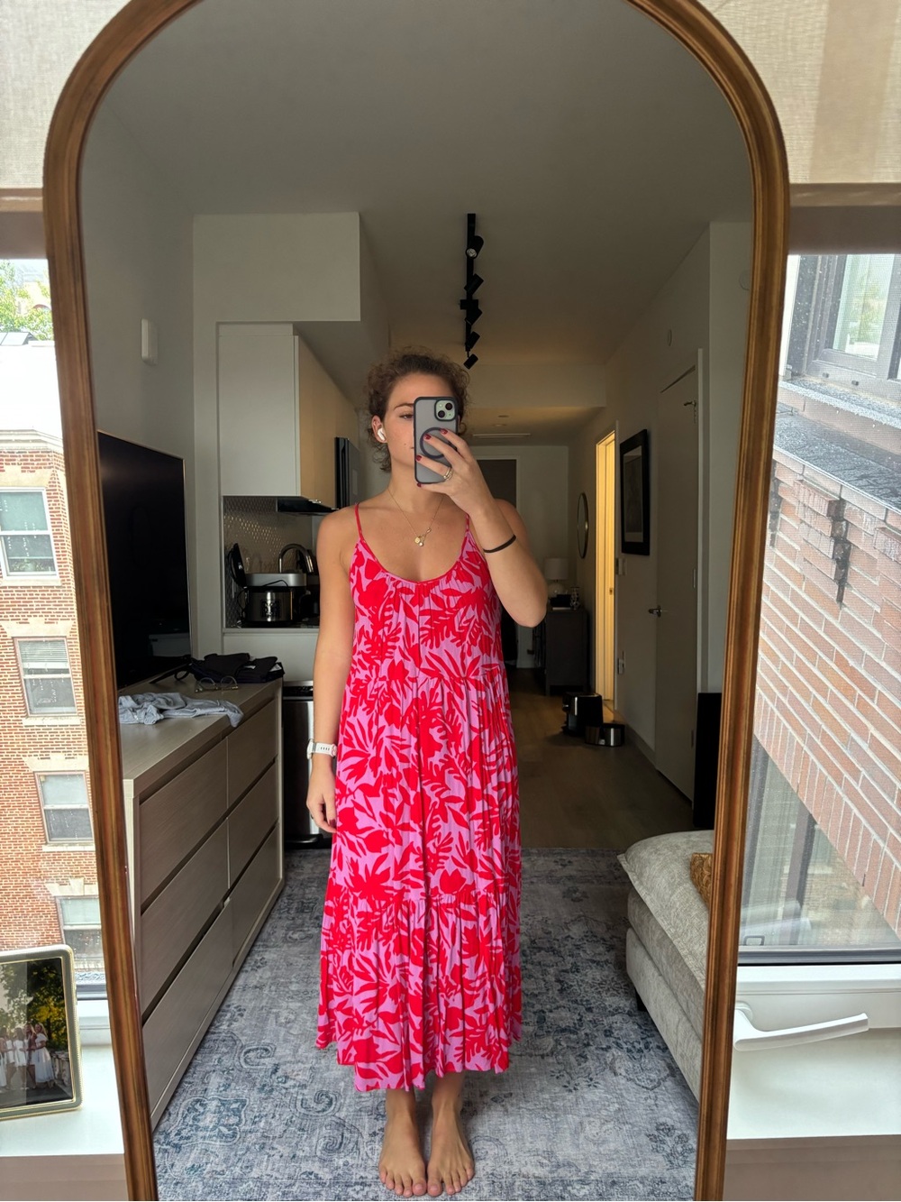 LOFT Bright Pink Tropical Midi Slip Dress
